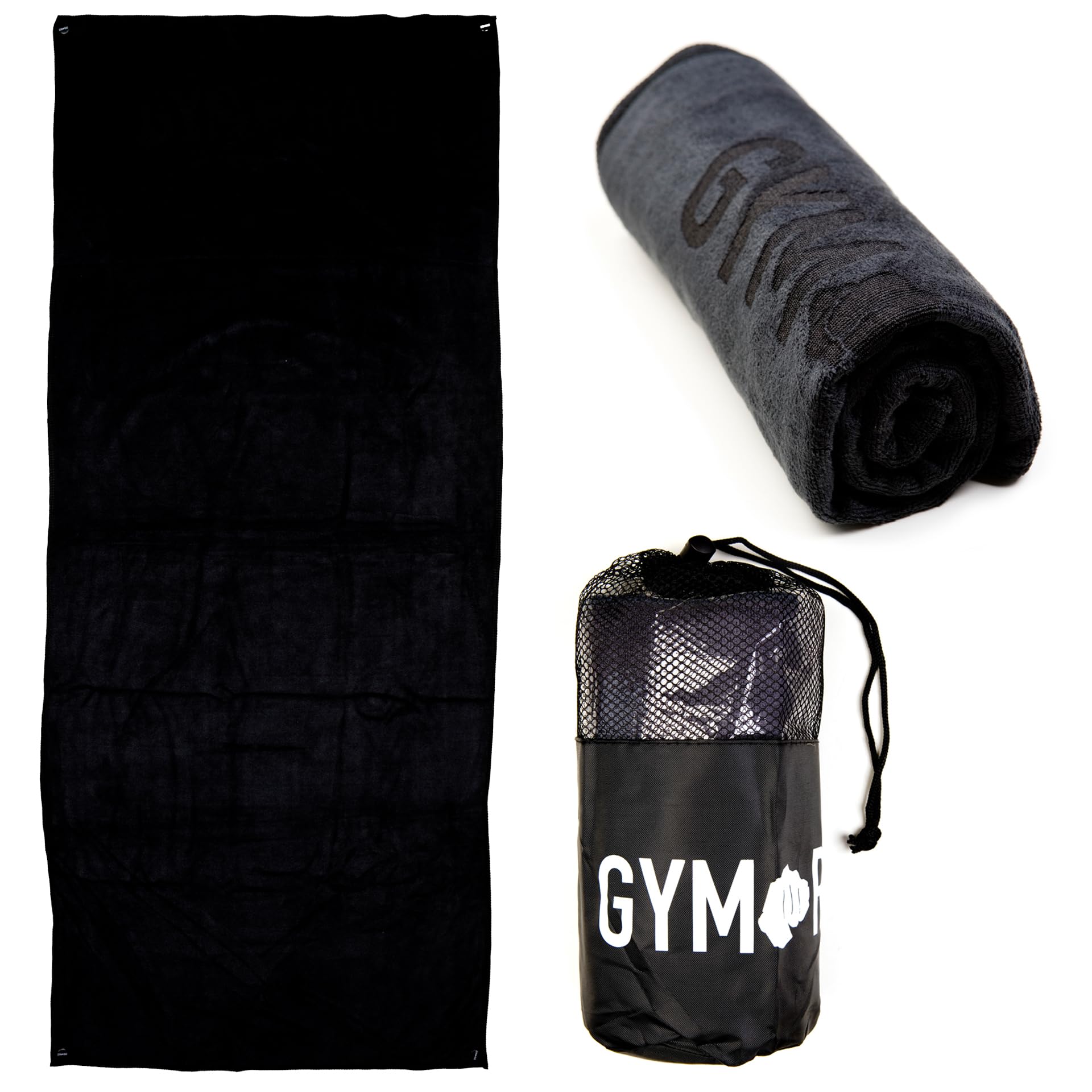 Microfibre towel120x50cm 400gsm Dual Use with Poppers - compact, ultra lightweight & quick dry towel - the perfect gym, travel & beach towel - swimming towel for sports, camping & hiking (Black)