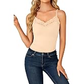 LYANER Women's Lace Trim V Neck Y2k Cami Top | Summer Adjustable Spaghetti Strap Sleeveless Stretch Slim Fitted Going Out Undershirt Tank Tops