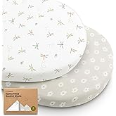2-Pack Organic Bassinet Sheets for Girls, Boys - 100% Cotton Bassinet Mattress Sheets Compatible with Halo Bassinest Swivel S