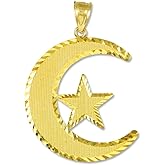14k Gold Islamic Charm Crescent Moon and Star Pendant