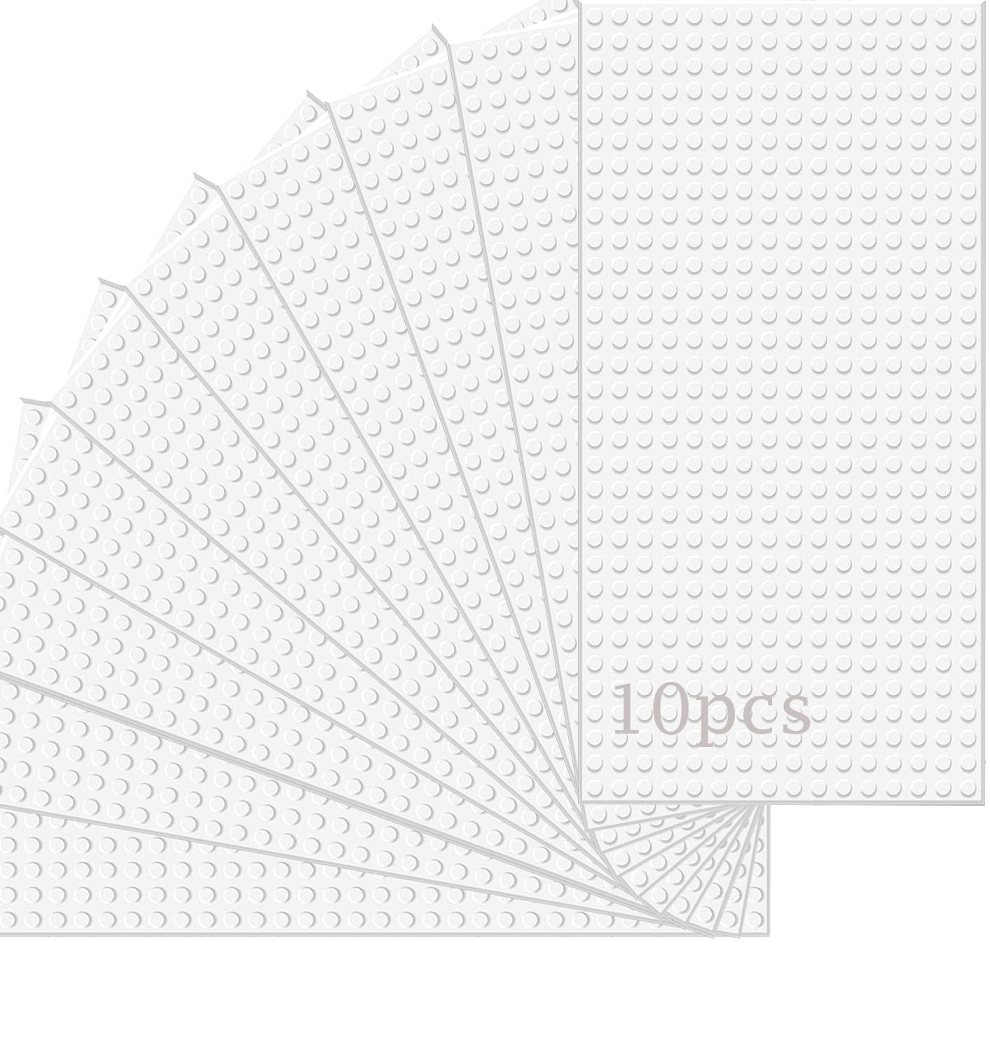 Guihumz 10 Plate Set, Building Plates Compatible with Most Brands, Classic Building Blocks Base Plates, 25.5 x 12.5 cm with 16 x 32 Nubs, Multicoloured (White, 25.5 x 12.5 cm)