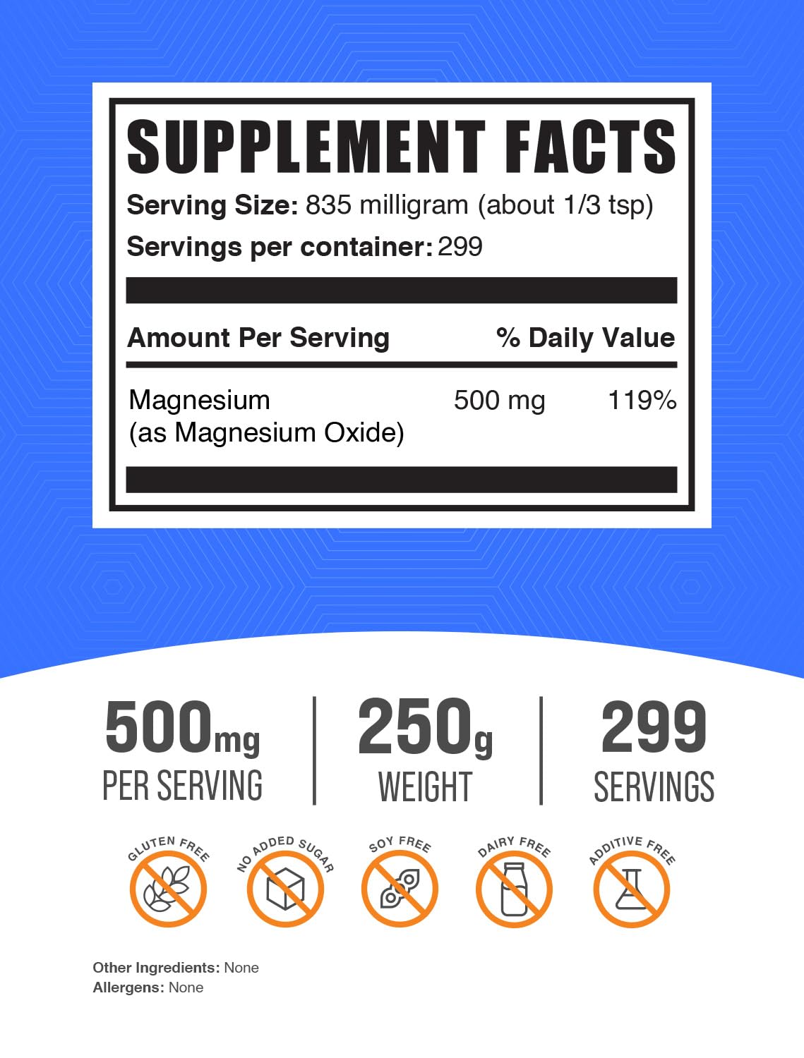 BulkSupplements.com Magnesium Oxide Powder - Magnesium Oxide Supplement, Mineral Supplement - Food Grade & Gluten Free, 835mg per Serving, 250g (8.8 oz) (Pack of 1)