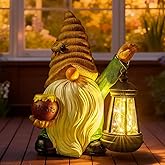 WONDHOME 12.3''Solar Garden Gnomes Outdoor Decor Honey Bee jar Gnome Statues with LED Lantern Xmas Patio Lawn Yard Art Decoration Birthday Christmas Gardening Gifts for Mom Dad, Bee Gnome