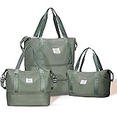 Expandable Travel Duffle Bag for Women Men, Large Gym Bag Travel Tote Bags, Waterproof Carry On Personal Item Bag Airline Approved, Workout Weekender Bag for Overnight Trips with Luggage Sleeve, Green