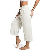 Maxbee Wide Leg Capri Pants for Women Loose Yoga Pants Drawstring Comfy Lounge Sweatpants with Pockets