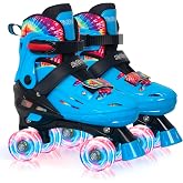 Nattork Adjustable Roller Skates for Kids Girls Boys Ages 4-12, Princess &amp; Tie-Dye Quad Skates with Light up Wheels for Beginners Birthday Gift Indoor Outdoor