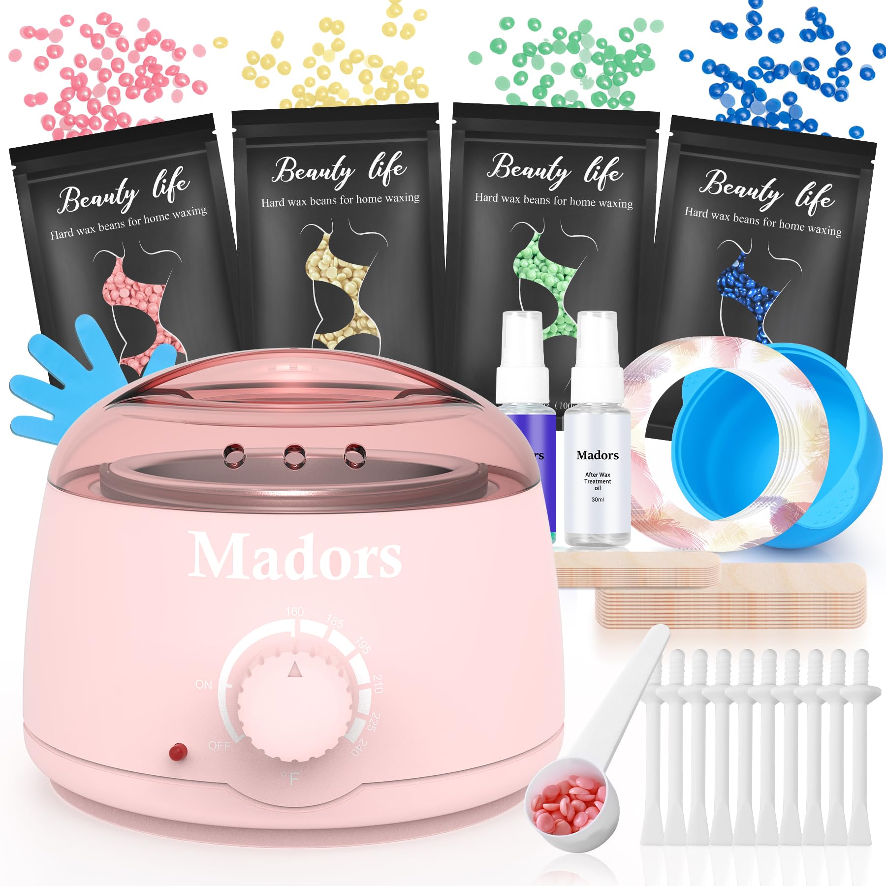 Madors Waxing Kit for Women Heating Ring Wax Warmer Wax Kit for Hair Removal Intelligent Temperature Control Wax Machine with Hard Wax Beads(Pink)