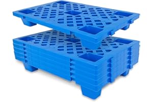 RANWIN Plastic Pallets 23.6" x 15.8" x 3.9", Lightweight Waterproof Floor Pallet with Breathable Grid for Indoor Outdoor, Warehouse, Garages, Kitchen, Basement (6 Pack, 1100lbs Load Capacity, Blue)