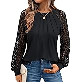 AUTOMET Womens Long Sleeve Shirts Pleated Lace Tops Fall Fashion Outfits Business Casual Blouses