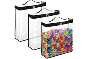 GliCraft 3 Pcs Toy Storage Bags with Zipper Clear PVC Organizing Bags with Zippered Waterproof Toy Bags for Storage Transparent Plastic Travelling Pouch for Toys Building Blocks Kids Books Puzzles