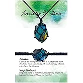 Quelay 2 Pcs Healing Crystal Necklace and Bracelet Natural Crystal Necklace Women Gift with Woven Rope and Card for Women Men