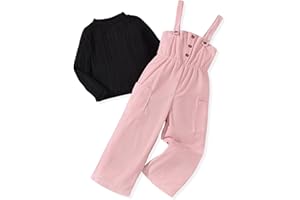 HINTINA Toddler Girl Cloth Long Sleeve Tee Corduroy Button Down Pinafore Overall Jumpsuit 2 Pieces Outfits