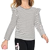 MIANZHI Girls Striped Long Sleeve Shirts Drop Shoulder Casual Fashionable Crewneck Blouse Tee Tops