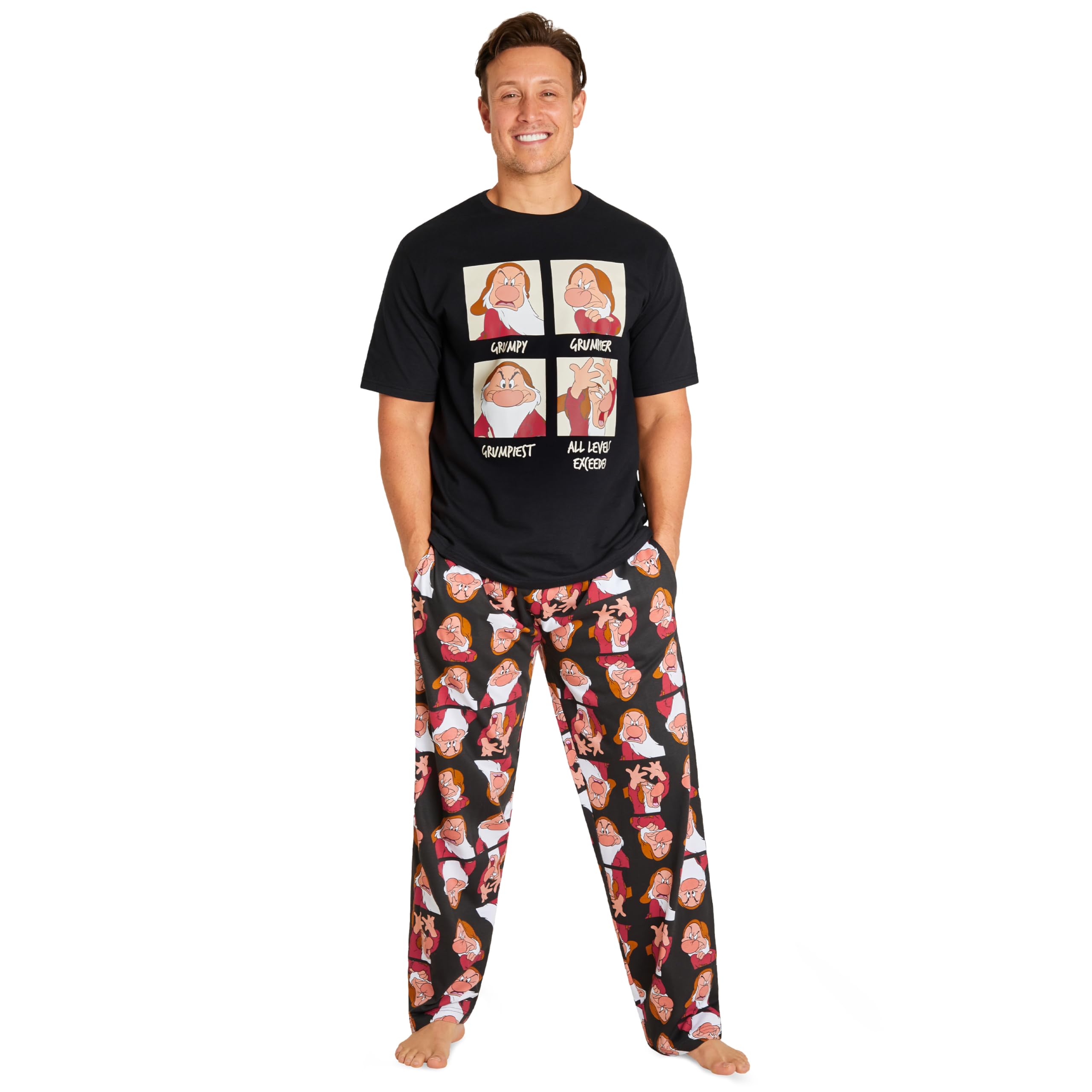 Photo 1 of Disney Men Pyjamas Set Nightwear T-Shirt & Bottoms PJs Grumpy Lounge Set for Men and Teenagers S-3XL - Gifts for Him (XL, Black)