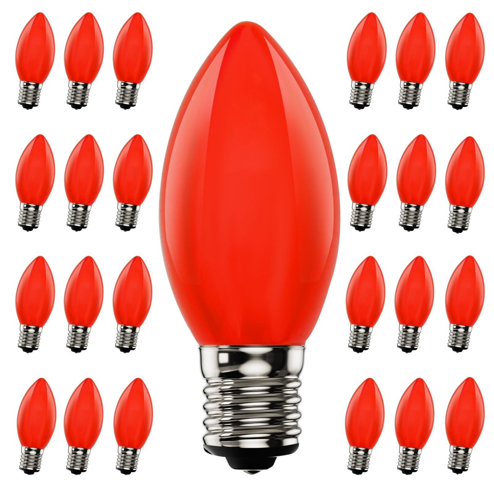 Photo 1 of Konictom 25 Pack C9 Red LED Light Bulb,Vintage Plastic Red C9 Replacement Bulbs Shatterproof C9/E17 Intermediate Base 0.6 Watt Great for Outside Indoor Christmas Valentine Outdoor String Lights