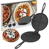 DVK 8 Inch Cast Iron Waffle Maker, Non-Electric Manual Waffle Iron for Gas Stovetops and Open Fire, Pre Seasoned Space Saving Breakfast Cookware for Camping RV Travel and Home Kitchen