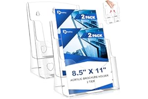 DAOFARY 2 Pack Acrylic Brochure Holder 8.5 x 11, 2 Tier Brochure Display Stand with Removable Divider for 4 x 9 inches Trifold Pamphlets, acrylic flyer holder 8.5 x 11 Stands for Flyer, Pamphlet, Magazine