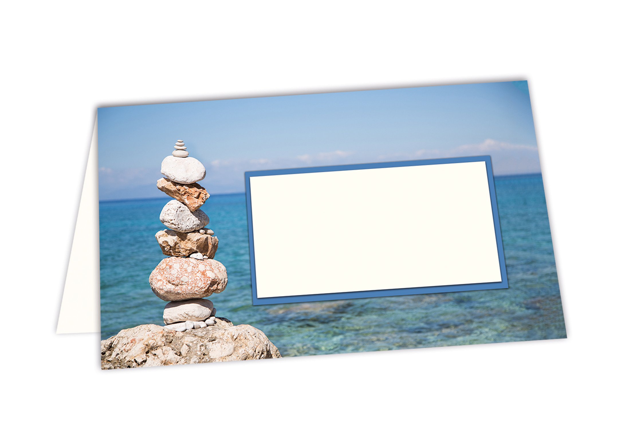 Logbuch-Verlag 50 Small Place Cards Name Tags Blue White Maritime with Sea Ocean Stones Motif Table Organisation Place Cards Communion Confirmation Christening