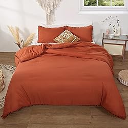 Smoofy Pom Fringe Comforter Set Full Size Burnt