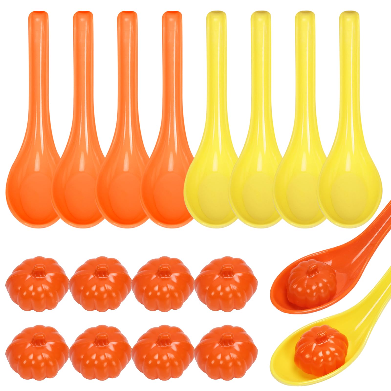 Landifor 16pcs Halloween Game for Kids Autumn Egg and Spoon Race Game Balance Game Includes 8pcs Autumn Pumpkins & 8pcs Spoons for Kids Adults Halloween Fall Harvest Party Garden School Sports Day