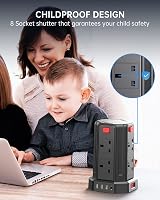 Sameriver 8 Way Tower Extension Lead with 4 USB Ports 3M 3250W Surge Protect view 8