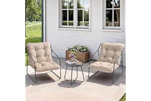 Dovov 3 Pieces Patio Furniture Set, Outdoor Conversation Set with 2 Outdoor Chairs and Coffee Table, Outdoor Furniture for Porch Garden Poolside Balcony Backyard, Beige