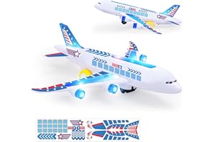 BLOOLILIES Airplane Toys for Toddlers, Musical Plane Toy for Toddlers, Bump & Go Action Airplanes Toy with Flashing Lights & Sounds, Christmas Birthday Gift Toddler Toys for 3-7 8 9Years Old Boys Girls