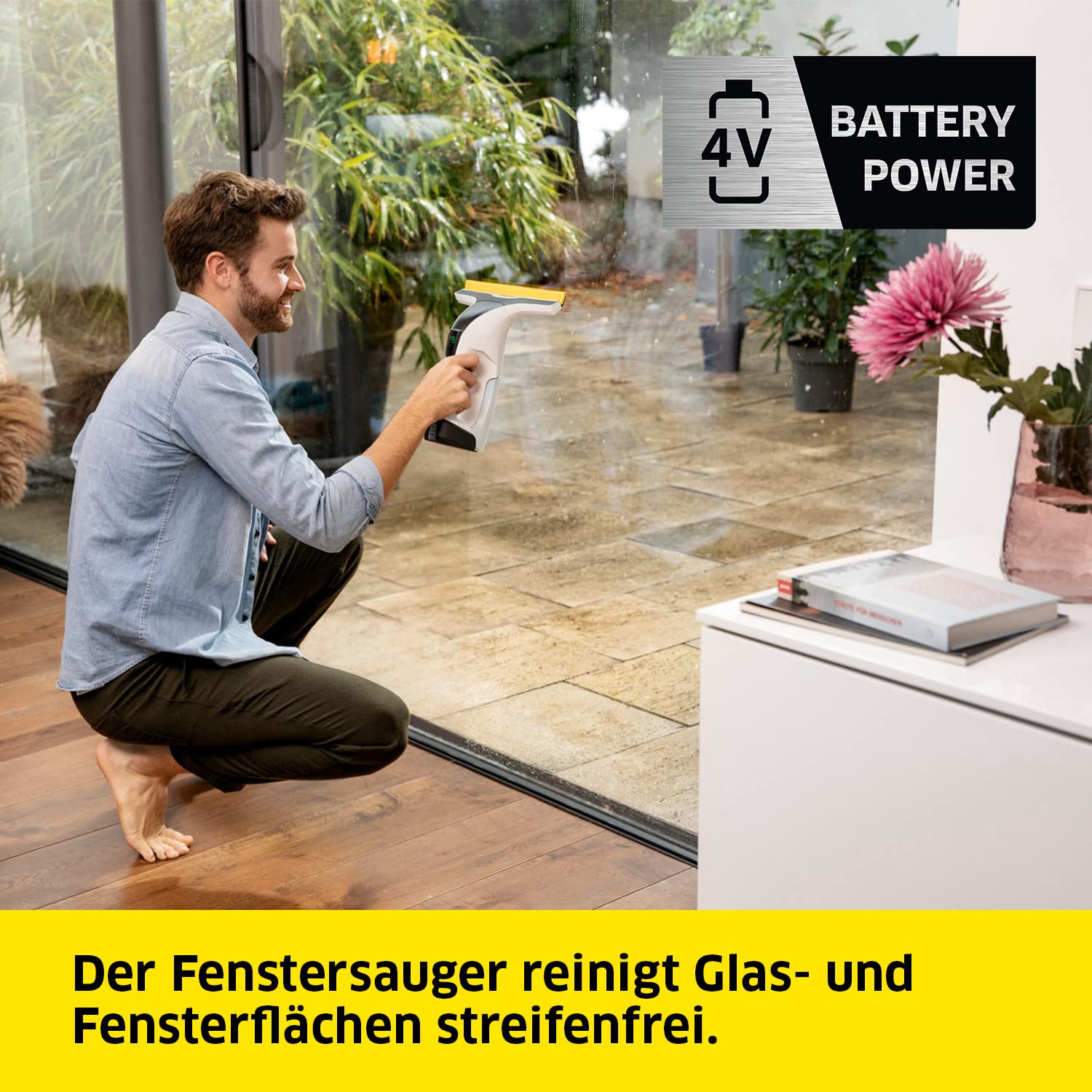 KÄRCHER Fenstersauger WV 4-4 Plus, verwendbar Battery Power 4/25 Akku, Tank: 150 ml, LED-Anzeige, Sprühflasche Extra mit Mikrofaserbezug, 20 ml Fensterreiniger-Konzentrat, ohne Akku 2