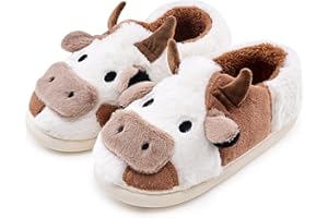 NZFUN Cow Slippers for Women and Men, Fluffy Cute Cozy Cartoon Cow Cotton House Slipper Womens Milky Cows Animal Preppy Funny Furry Kawaii Bedroom Pillow Cloud Slippers for Women Indoor and Outdoor