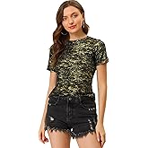 Allegra K Women's 80s Disco Outfit Party Club Sparkly Rainbow Metallic Top