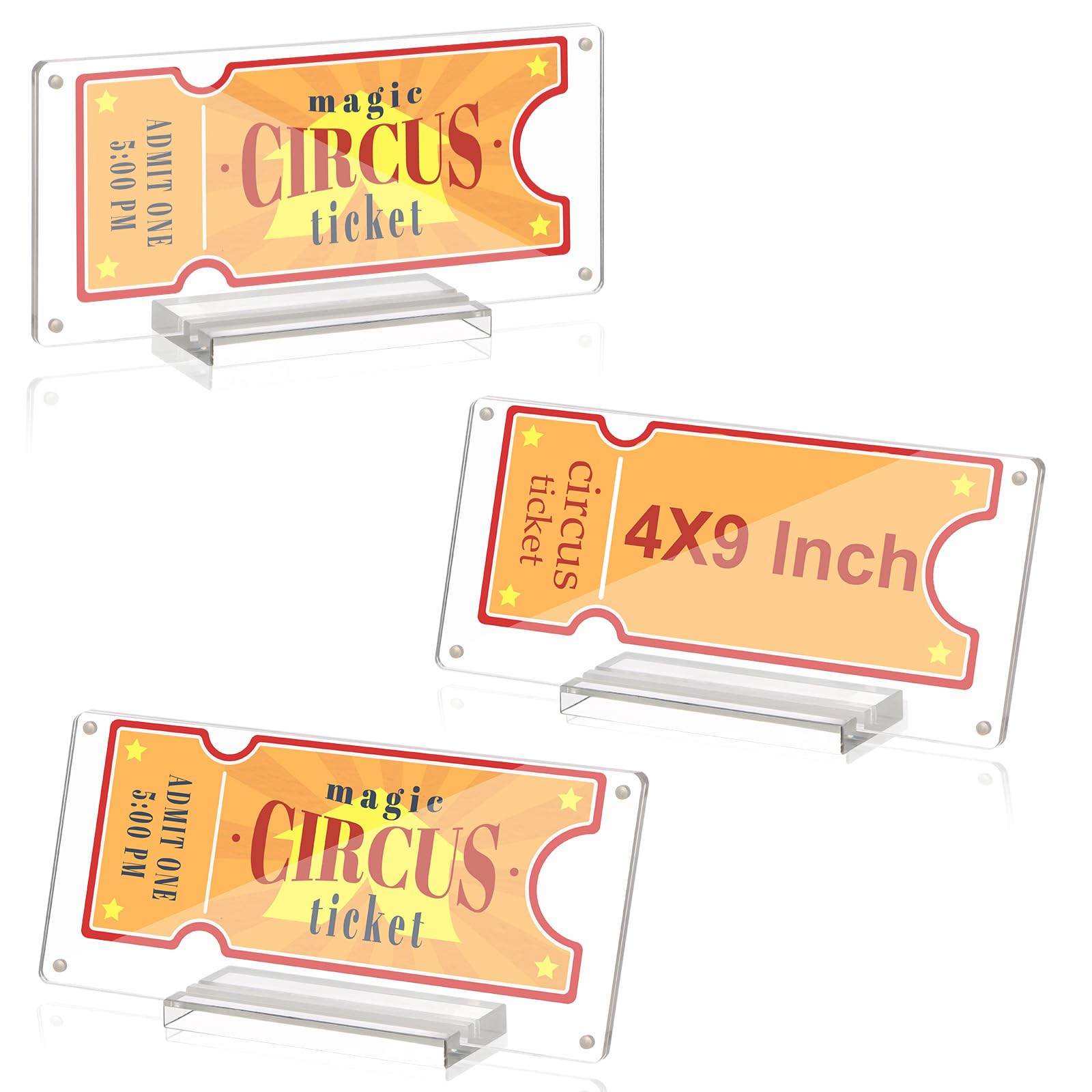 Photo 1 of 3 Pcs Acrylic Ticket Stub Holder with Base 4x9 Inch Clear Ticket Stub Display Ticket Stub Organizer Double-Sided Ticket Protector for Display and Protect Movie Concert Show Play Ticket