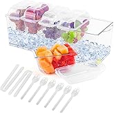 EtsRmi Ice Chilled Condiment Caddy with 5×2.5 Cup Containers, Condiment Server with Separate Lids – Serving Tray Platter with Removable Dishes for Salad, Taco, Fruit, Party Garnish & Bar Accessories