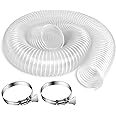 2.5 Inch x 5 Feet Dust Collection Hose - Flexible Clear PVC Contractor Grade Puncture Resistant Dust Debris Fume Hoses - Coated Wire Helix Reinforced - Includes Clamps