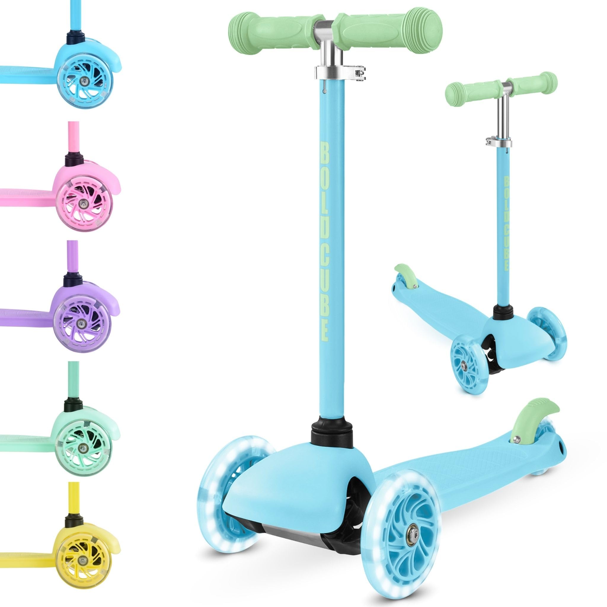 BOLDCUBE Teeny | 3 Wheel Lilac Scooter for Kids & Toddlers Ages 3-6 Years | Flashing Wheels | Height Adjustable 53 to 70 cm | My First Scooter