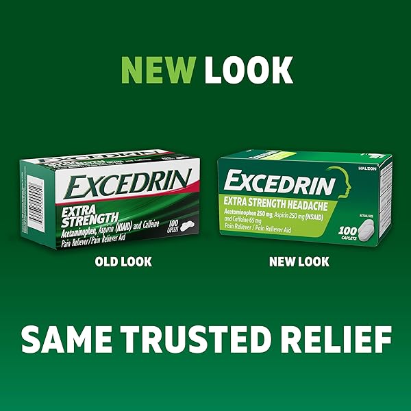 EXCEDRIN EXTRA STRENGTH PAIN RELIEF CAPLETS FOR HEADACHE RELIEF, ACETAMINOPHEN 500MG, ASPIRIN 250MG, CAFFEINE 65MG, PAIN RELIEVER, 200 COUNT