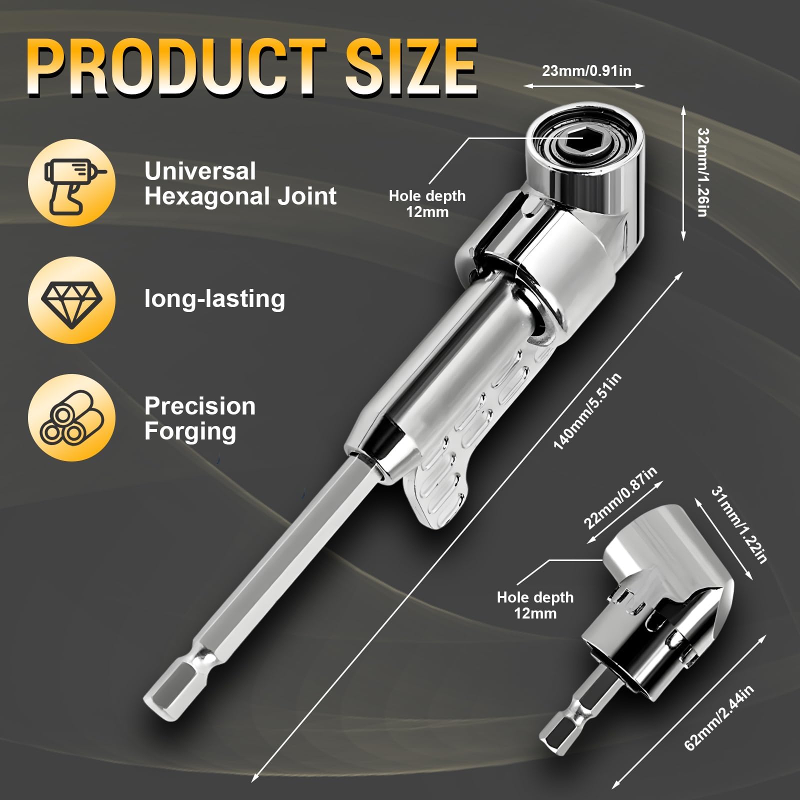 2025 Neu Corner Tool Screw,105° Winkelschrauber Vorsatz Adapter,Hub with Multi-function Bend Screwdriver Bit, 1/4-Zoll Sechskantschaft Winkelbohraufsatz, für Garage, Bauarbeiter (Kurz) 2