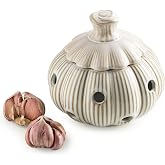 Cormomu Ceramic Garlic Keeper for Counter, Large Garlic Storage with Lid | Garlic Holder Jar with Ventilation Holes, Cute Garlic Shape Holds 5&ndash;6 Garlic Heads, Dishwasher Safe, Housewarming Gift, White