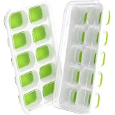DOQAUS Ice Cube Tray with Lids, 2 Pack Silicone Ice Trays for Freezer | Stackable BPA &amp; LFGB Safe, Easy Release for Kitchen, RV, Cocktail, Coffee, Soup &amp; Food