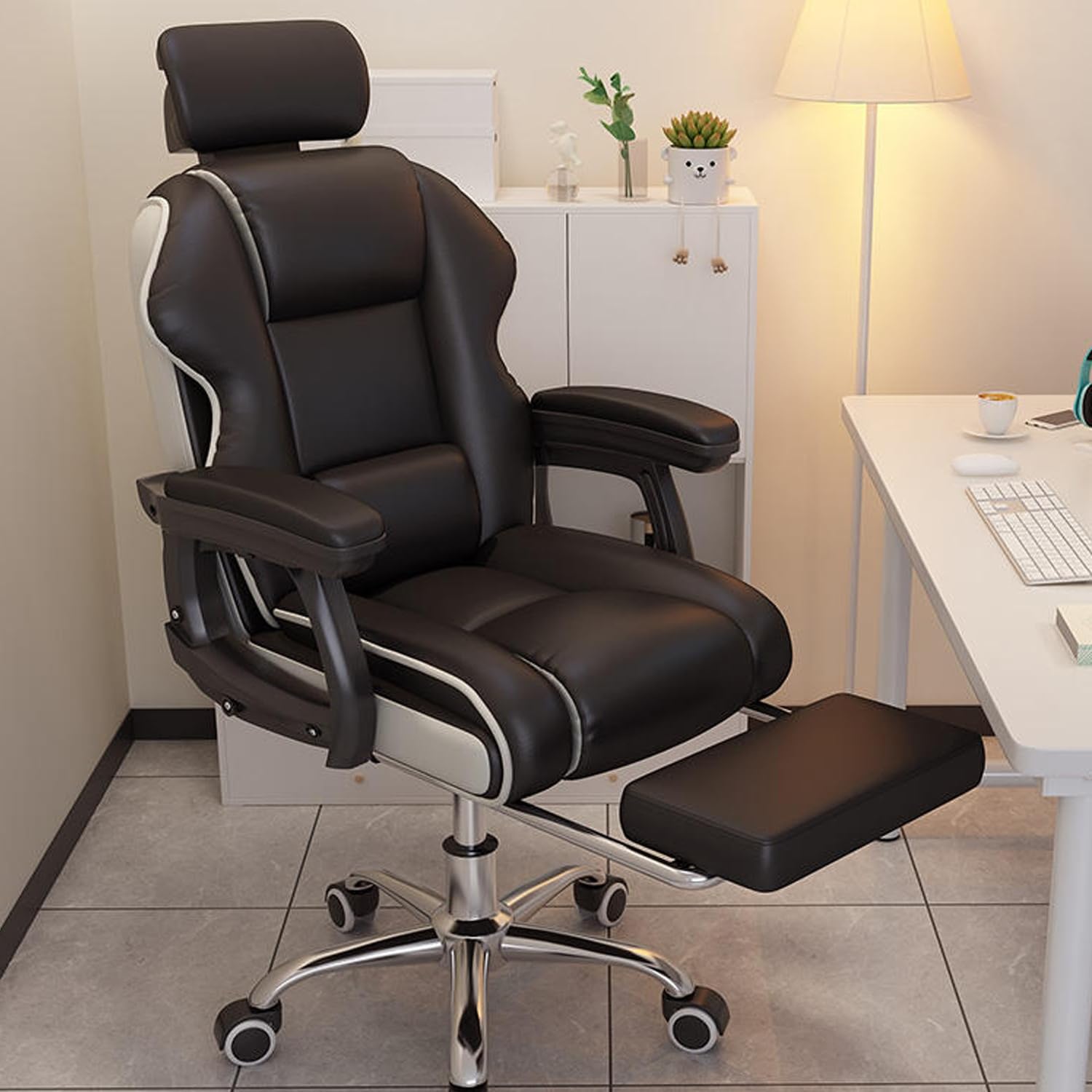 オフィスチェア デスクチェア 360度回転 パソコンチェア 昇降機能付き 社長椅子 ハイバック ゲーミングチェア 肉厚座面 事務椅子 肉厚座面 事務椅子 勉強 在宅勤務 椅子 (エクレクティック, ブラック) の商品画像