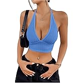SOLY HUX Women's Halter Backless Crop Top Summer Sleeveless Fitted Sexy Crop Tops