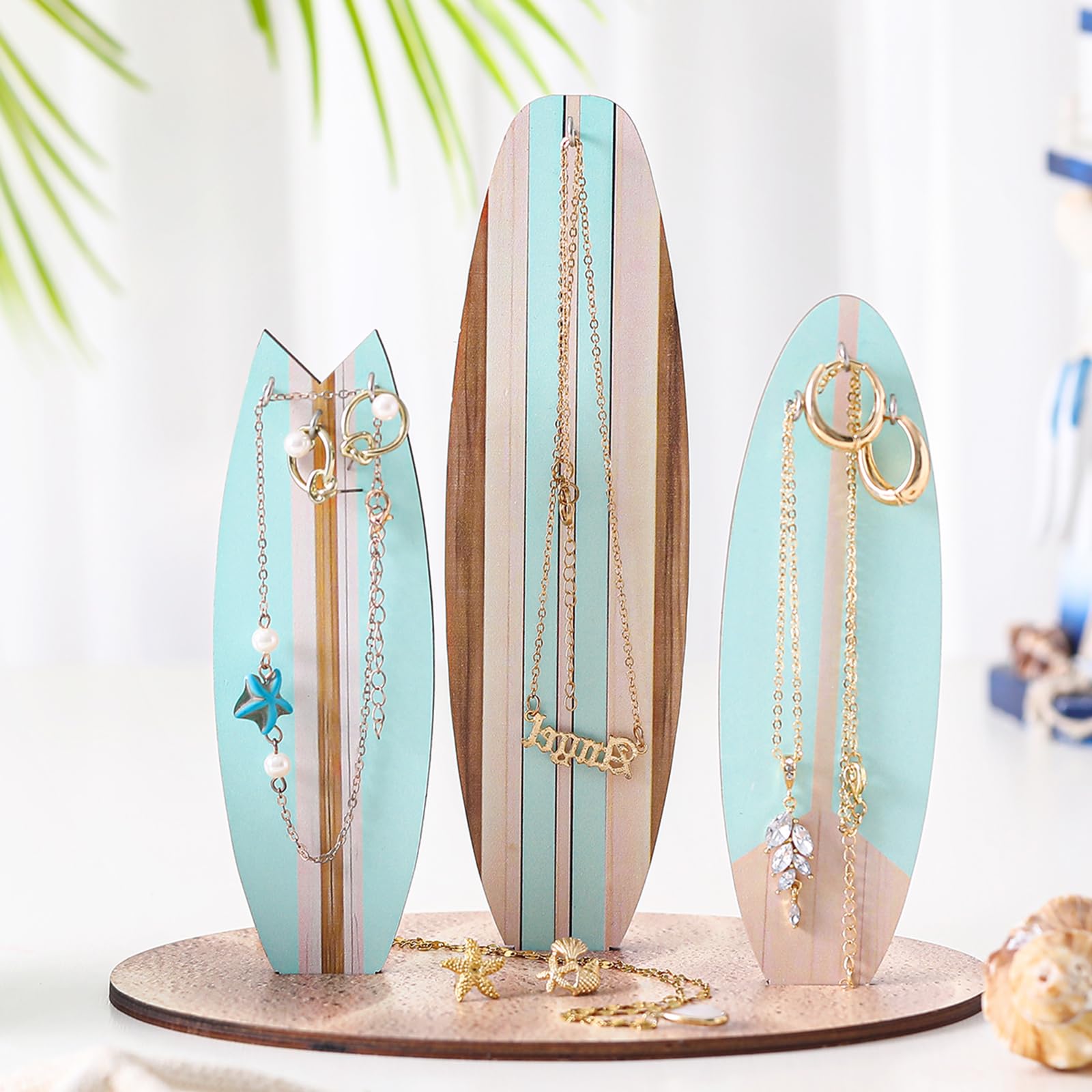 Photo 1 of Wonderjune Jewelry Organizer Stand,Preppy Beach Room Decor for Teen Girls,Coastal Room Decor,Surfboard Jewelry Holder,Wooden Hawaii Surfer Gift(Blue)