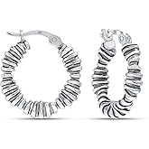 LeCalla 925 Sterling Silver Bali-Style Hoop Earrings Lightweight Click-Top Italian Antique Earring Hoops for Women
