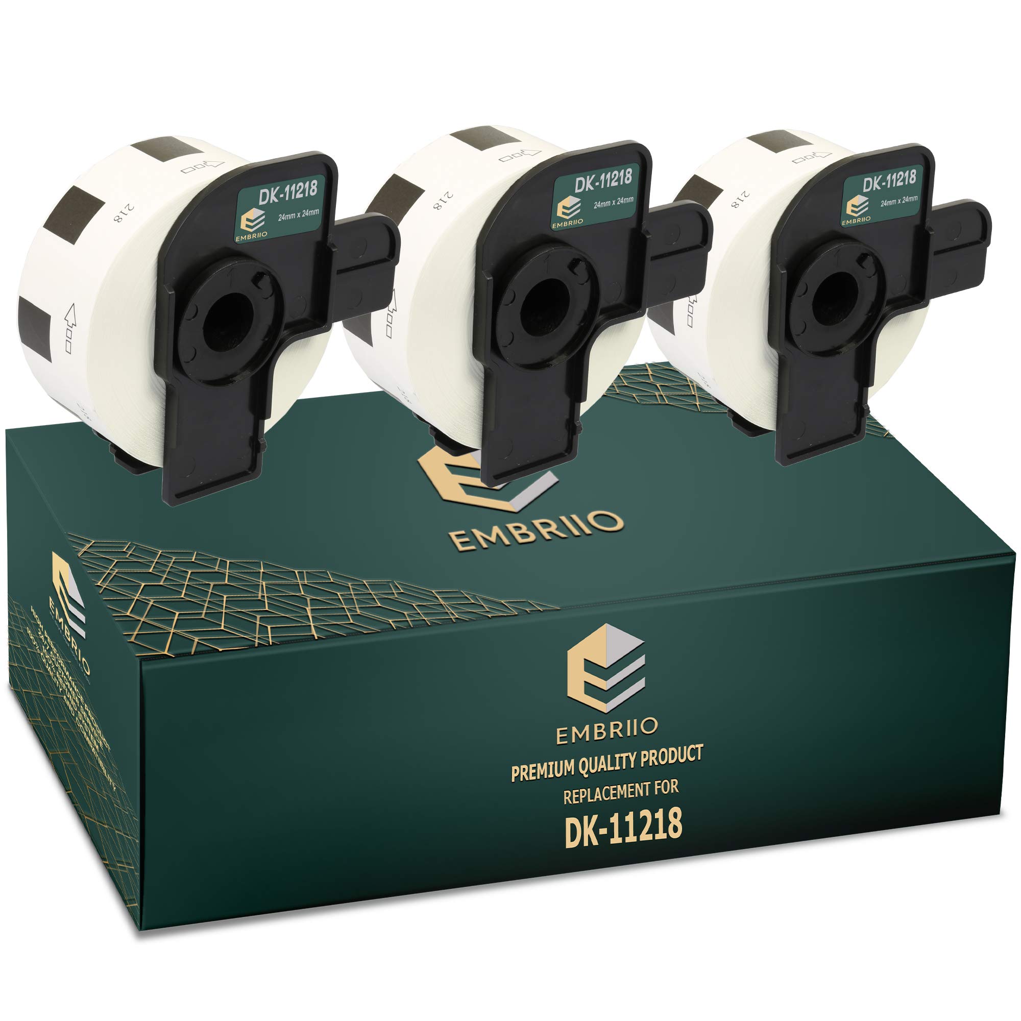 EMBRIIO DK-11218 Set of 3 Round Label Rolls DK 11218 Replacement for Brother P-Touch QL-700 QL-570 QL-500 QL-810W QL-820NWB QL-800 QL-710W QL-720NW QL-560 QL-550 QL-1110NWB QL-1060N, 24mm x 24mm