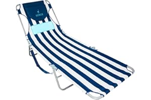 Ostrich Ladies Comfort Lounger with Chest Support, Portable Reclining Outdoor Patio Beach Lawn Camping Pool Tanning Chair, Blue Stripe