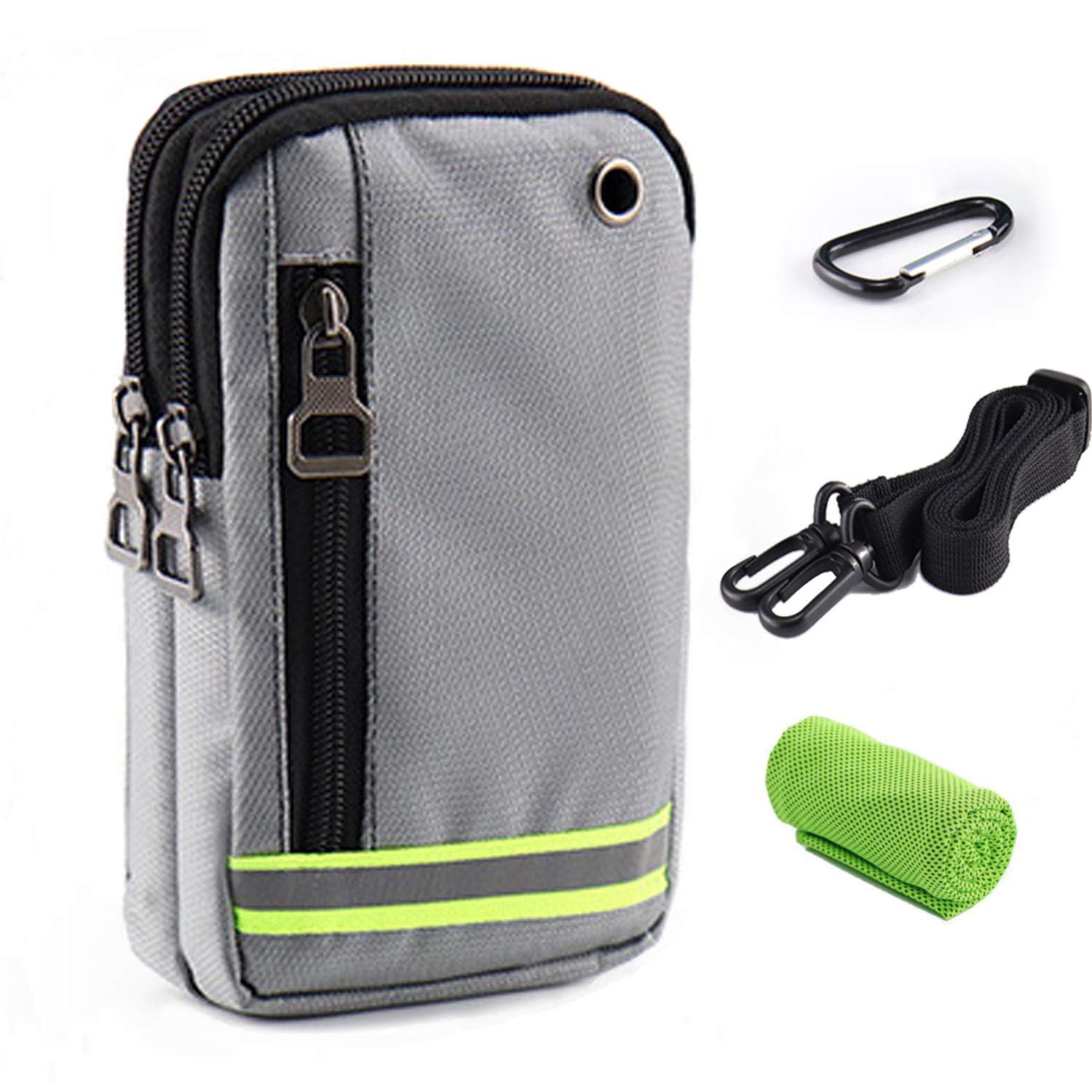 Waist Pack Zipper Waterproof Belt Sports Travel Cell Phone Pouch Men and Women Crossbody Shoulder Nylon Small Messenger Bag Handbag Purse with Carabiner Hook for Phones Money Passport Mobile Wallet
