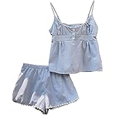Verdusa Women's 2 Piece Striped Outfits Button Up Camisole Tops with Shorts Vacation Outfits