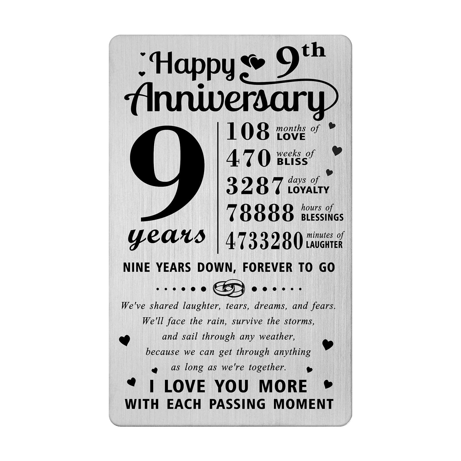 Richesele 9th Anniversary Card - Happy 9 Year Wedding Anniversary Wallet Card - 9 Years Anniversary Decorations Gifts for Husband Wife Him Her