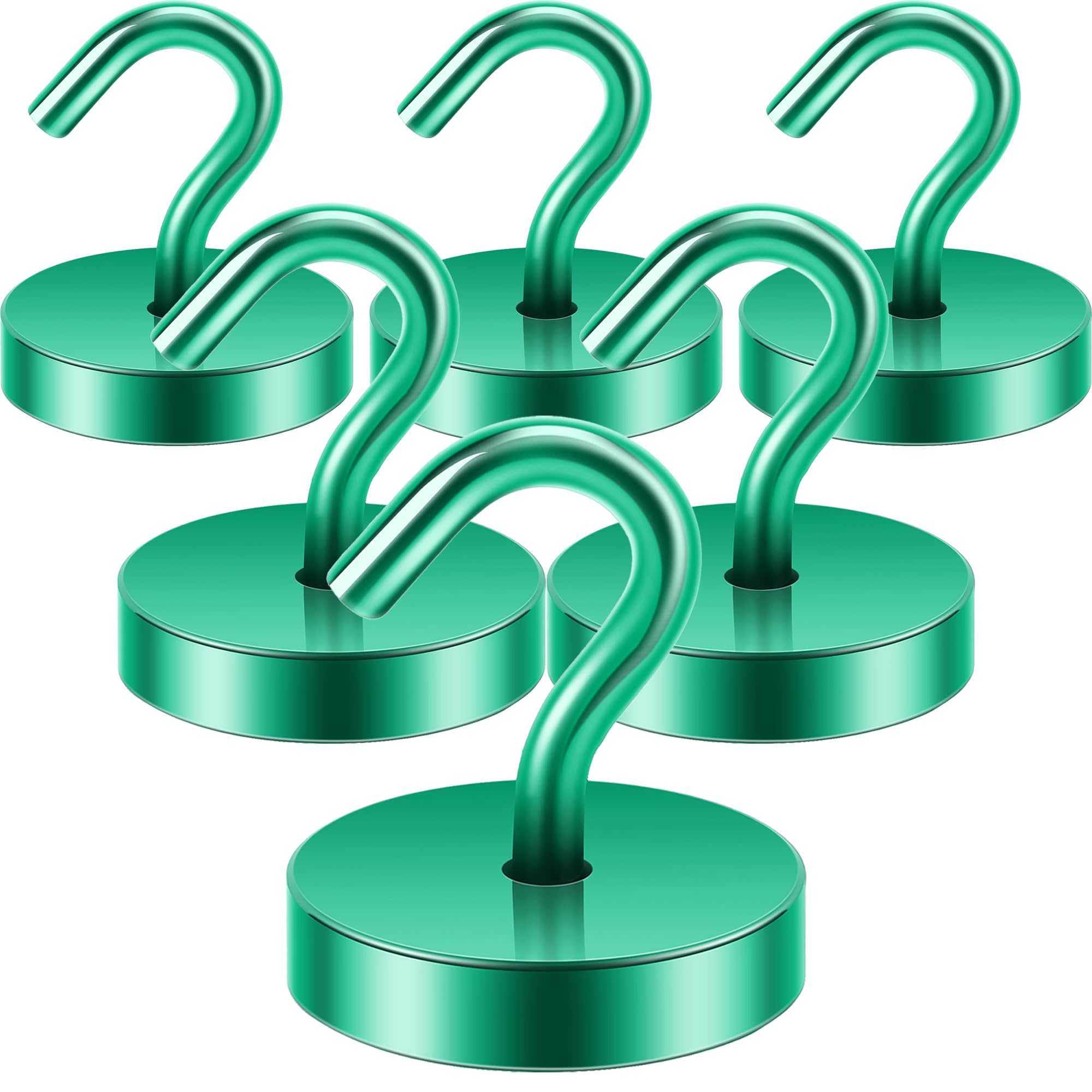 Neosmuk Magnetic Hooks, 120lb Extra Strong Magnet with Hook for Fridge,Heavy Duty Cruise Hook for Ceiling,Small Magnetic Holder for Van, Tool(Green, Pack of 6)