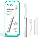 Quip Metal Sonic Electric Toothbrush for Adults - Time Travel & Soft Bristles with Travel Case & Replacement Brush Head - 3 Month Battery Life - Silver