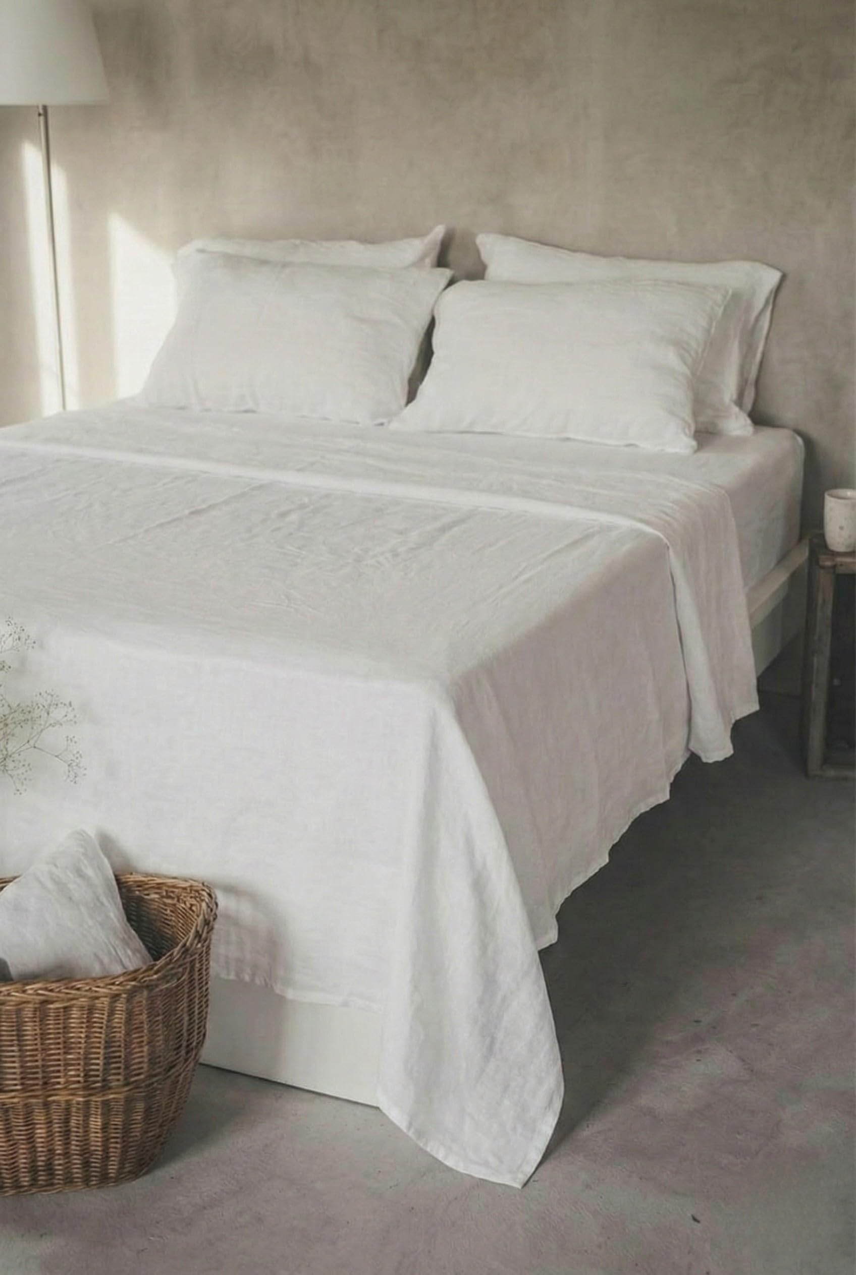 Ger3as 100% Stonewashed Natural Linen Bed Sheet, Off White, 140 x 220 cm